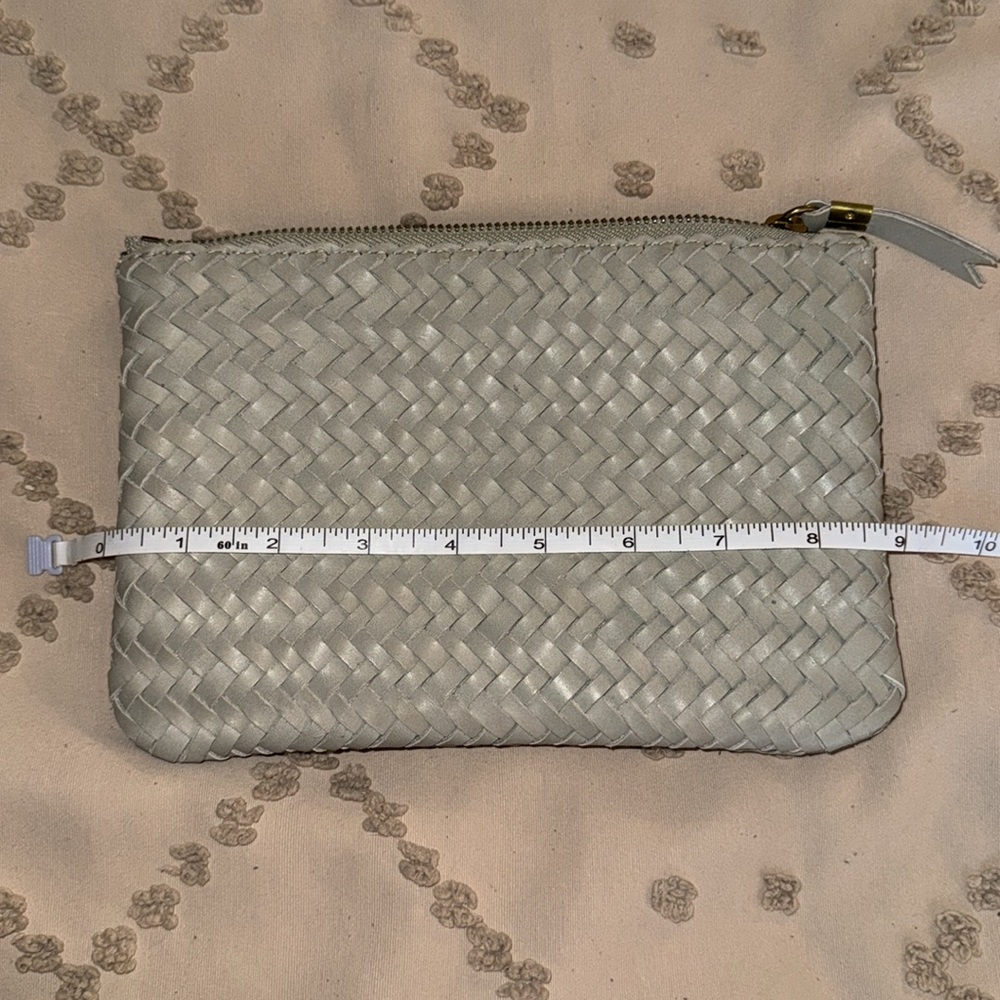 Madewell grey (ashen sage) leather clutch with a side pocket (brown lining) NWT - Picture 6 of 7